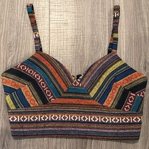 Boho Tribal Woven Womens Bralette Crop Top Festival Aztec Print Medium